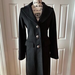 Laundry By Shelli Segal Charcoal Wool Tailored Coat with Silver Buttons